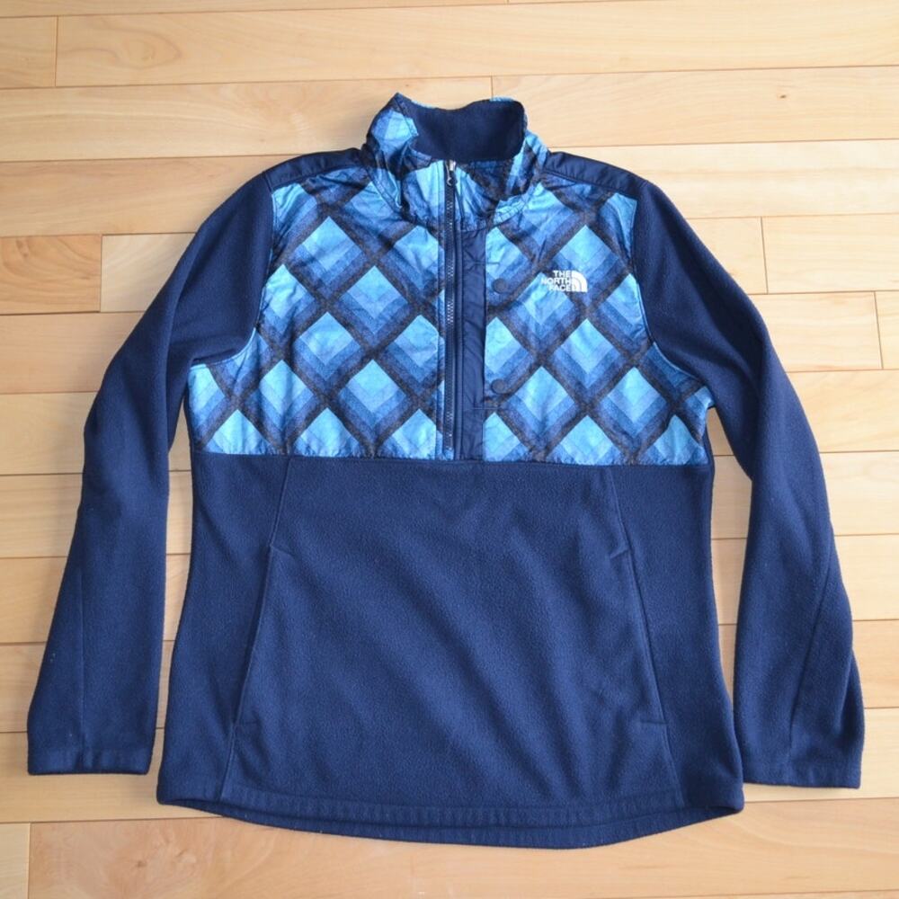 North Face Pullover Fleece Half Zip Argyle Sweater Navy Blue Size Large